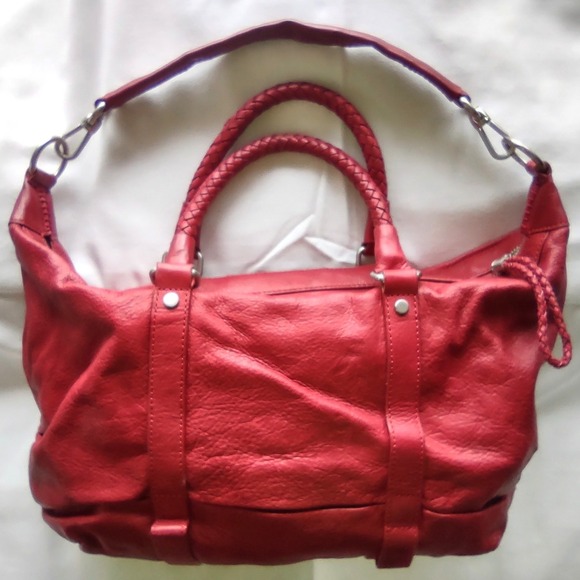 The Sak Red Leather Satchel Bag Braided Handles Buckle Detail 1000027283 - Picture 2 of 12